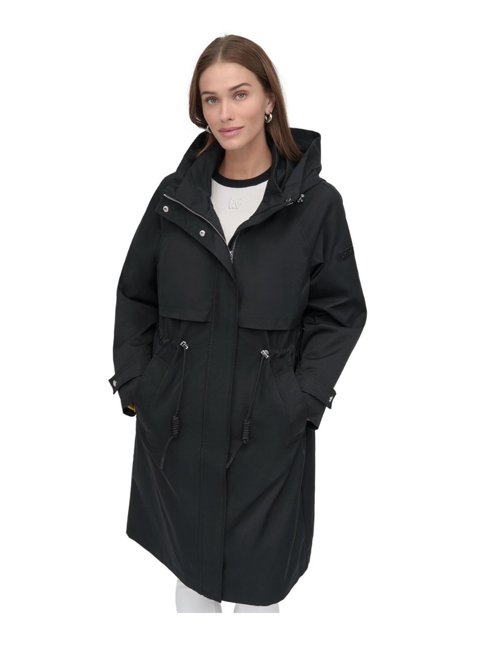 DKNY Women's Hooded Zip-Front Long Anorak Coat
